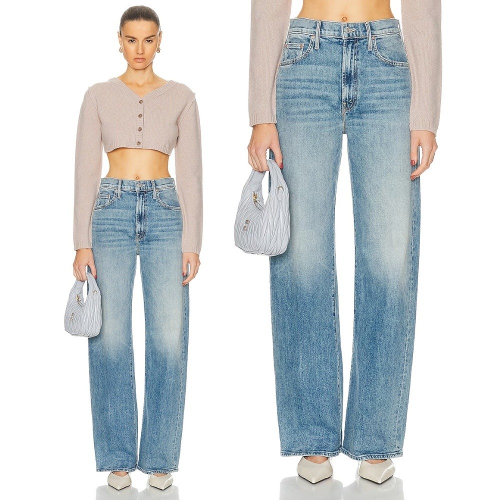 Mother Superior The Lasso Sneak Jeans Horsin Around 26 Light Wash Straight Leg